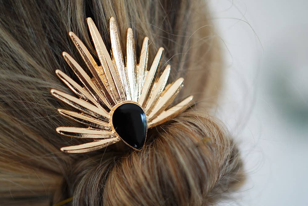 Bohomane - Wholesale Haarclip - Dames - Persia haarclip met goudkleur en zwarte steen1