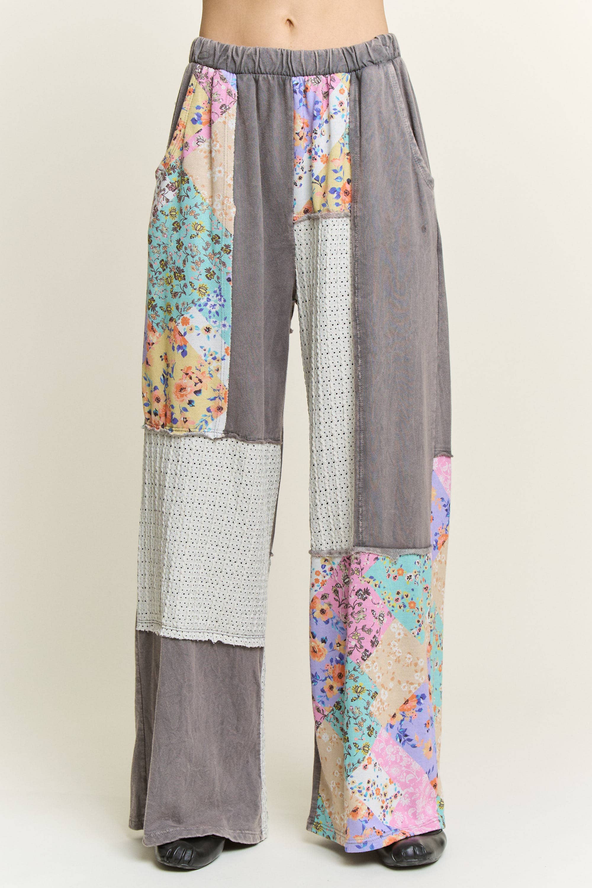 J.Her - Wholesale Pants - Women's - Mineral Washed Floral WaveKnit Jacquard Boho Pants HP610630