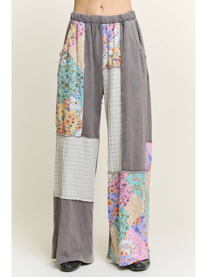 J.Her - Wholesale Pants - Women's - Mineral Washed Floral WaveKnit Jacquard Boho Pants HP610630