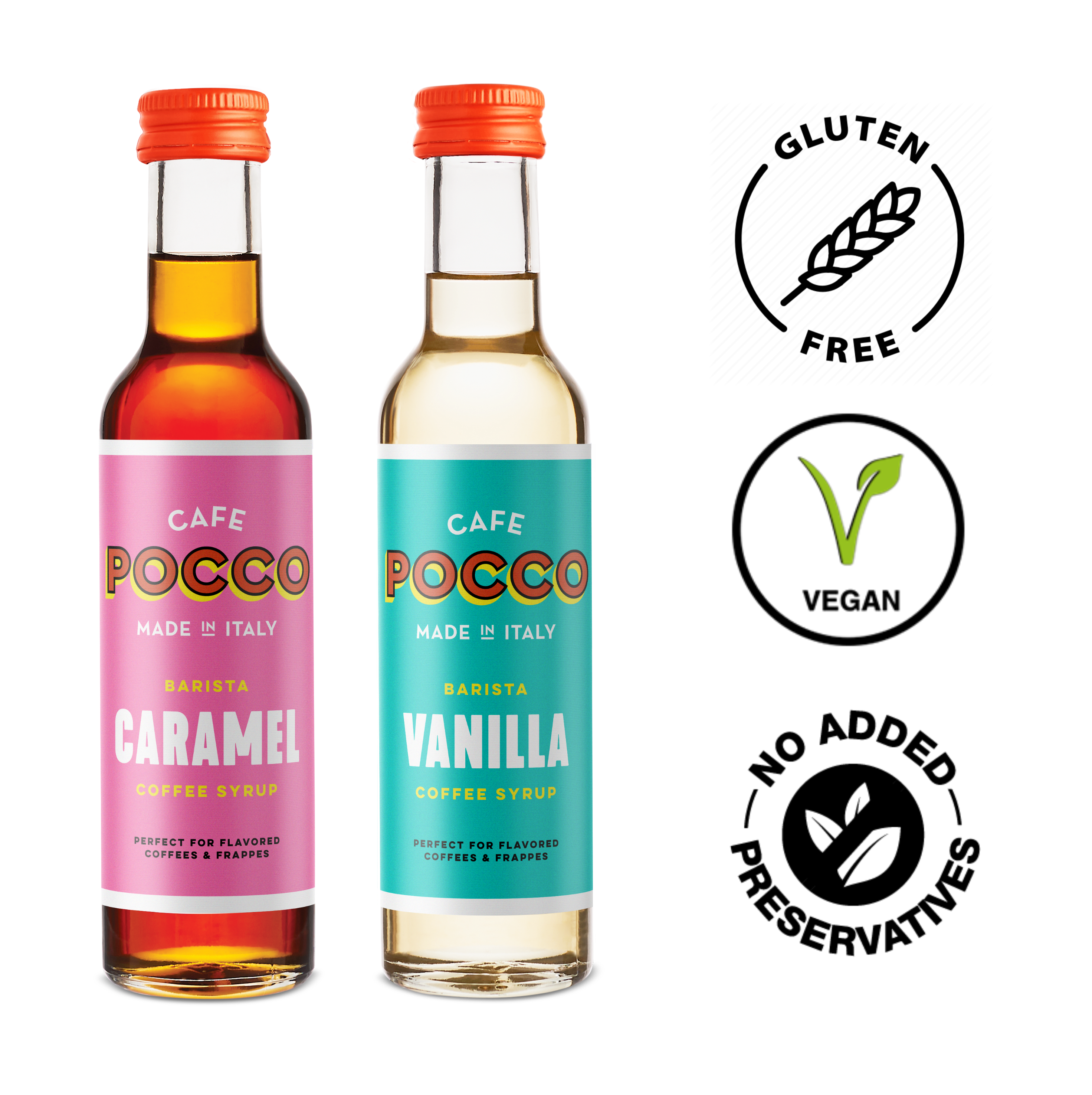 Cafe Pocco – wholesale Cocktail mix/syrup – Cafe Pocco Barista  Set - Vanilla 250ml  & Caramel 250ml1