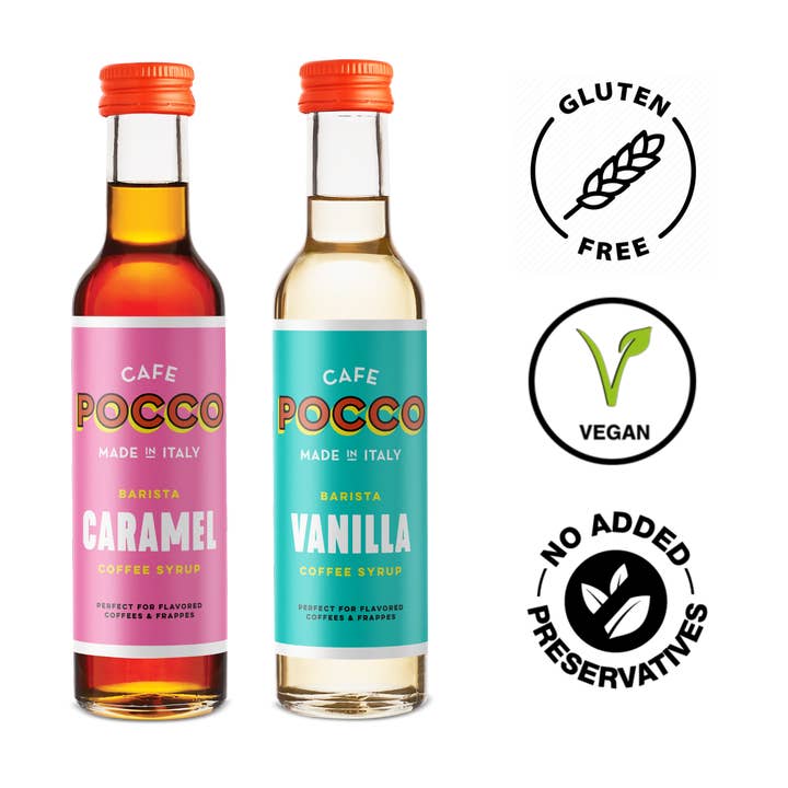 Cafe Pocco – wholesale Cocktail mix/syrup – Cafe Pocco Barista  Set - Vanilla 250ml  & Caramel 250ml1