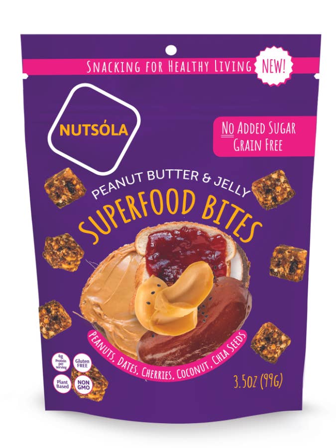 Peanut Butter and Jelly Superfood Bites for wholesale by NUTSÓLA