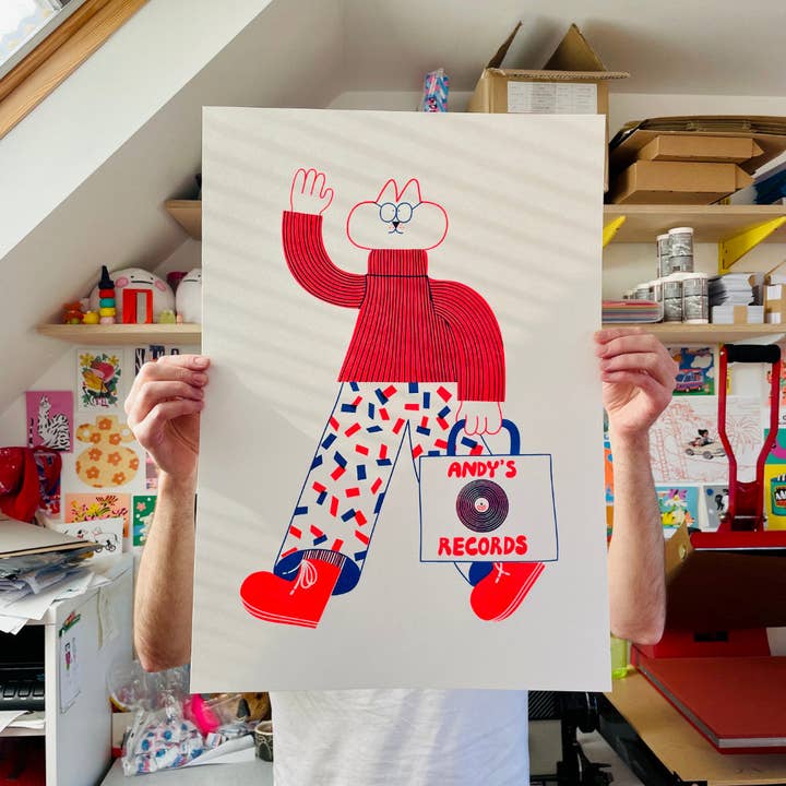 YUK FUN Andy's Records Screen Print for wholesale by YUK FUN