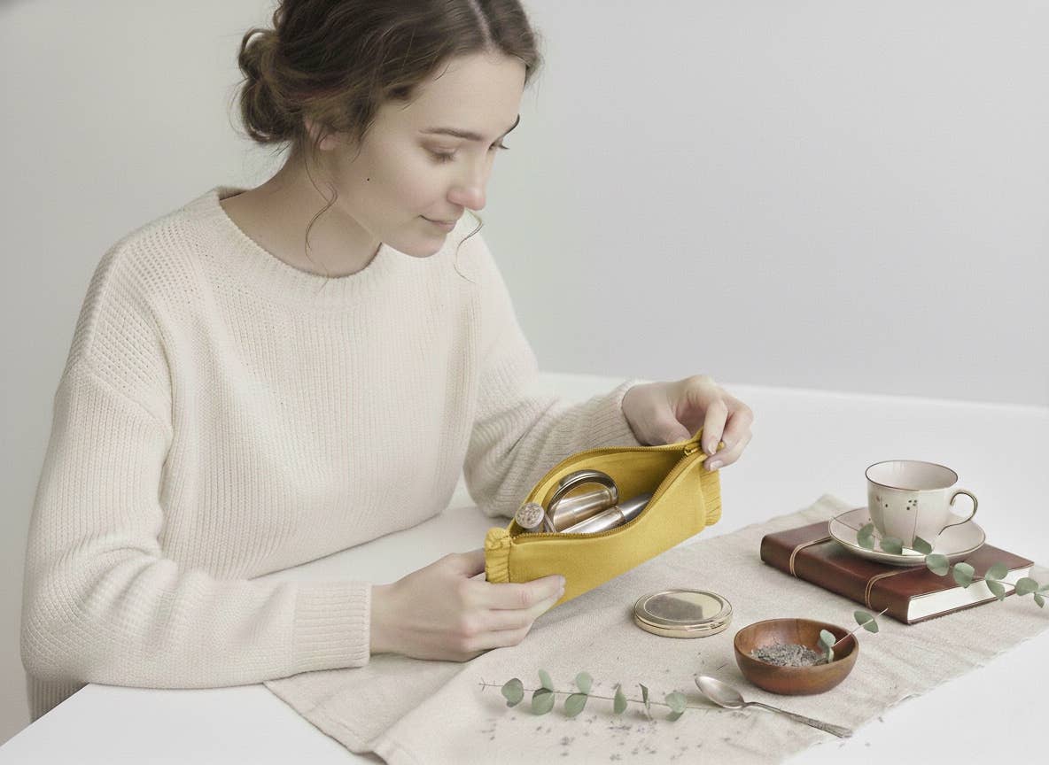 House of Kraft - Wholesale Pouch - Women's - Canvas Ruffle Pouches | Canvas Travel Pouches | Zipper Pouch28