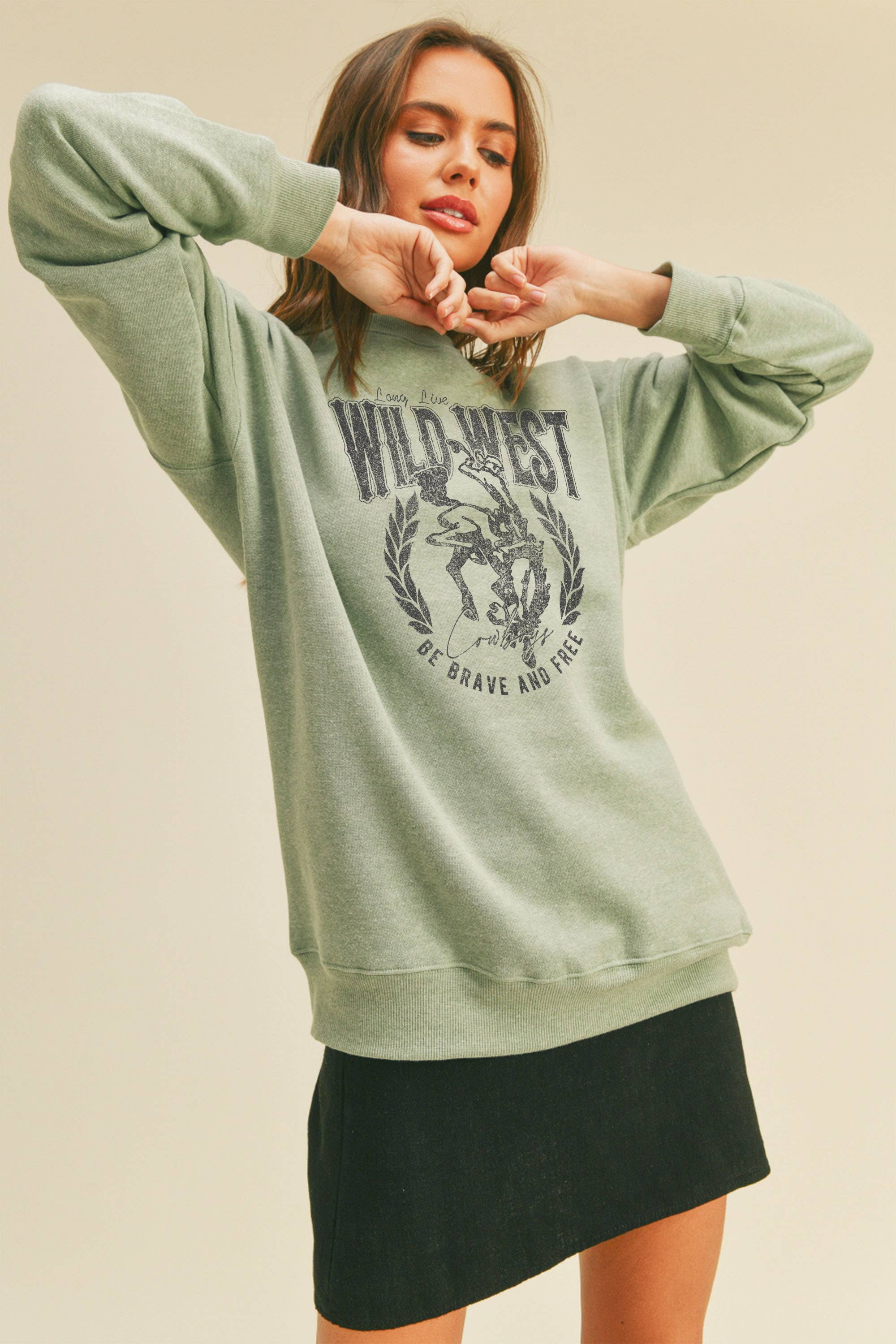 Honestee - Vendita all'ingrosso Felpa stampata - Donna - Felpa con grafica Wild West Cowboy2