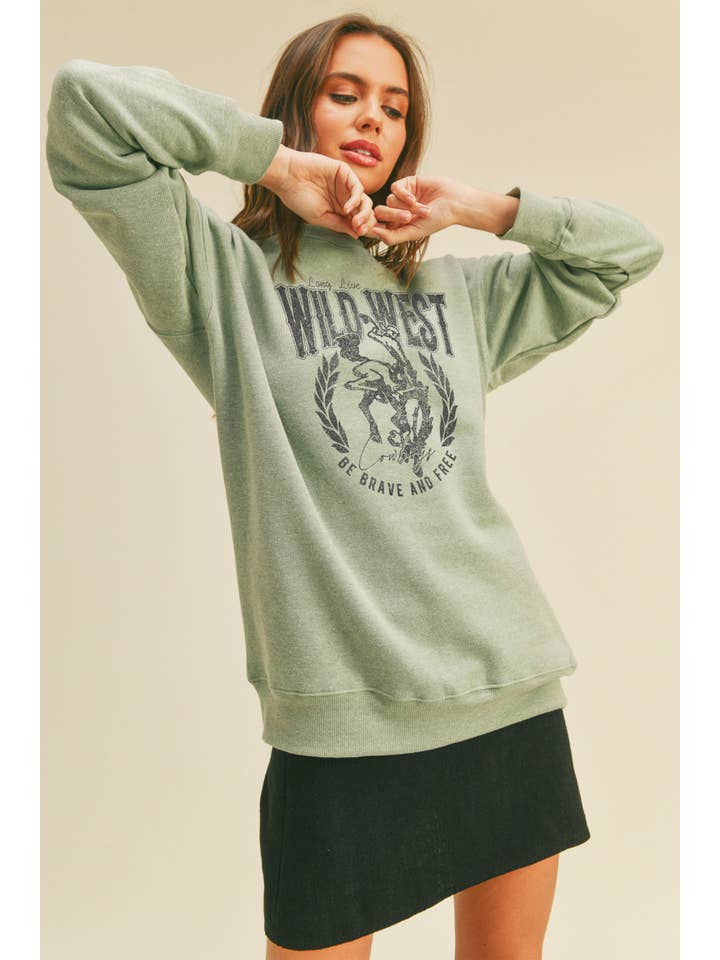 Honestee – Camisola gráfica - Mulher por atacado – Camisola Gráfica Wild West Cowboy2