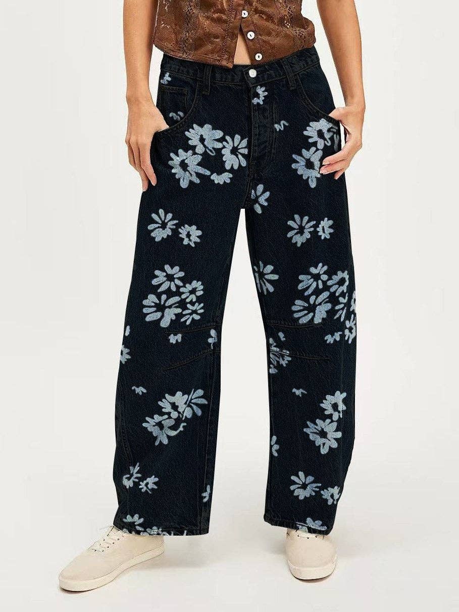 Dipped Shop – calças de ganga - Mulher por atacado – Jeans midi soltos de cintura baixa com estampa de estrelas e corações13