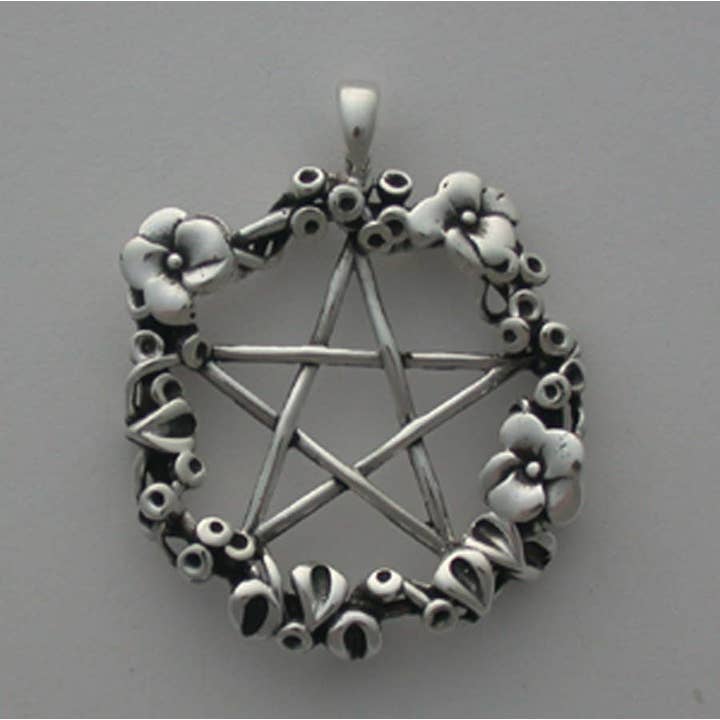 Zeppo Merchandisers Inc - Wholesale Individual Charm/Pendant - Sterling Silver Flower Pentacle- Large Pendant