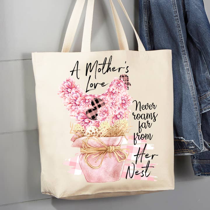 Mothers Day Mothers Love Her Nest 12 oz Cotton Tote Bag for wholesale by Avery Lane Gifts