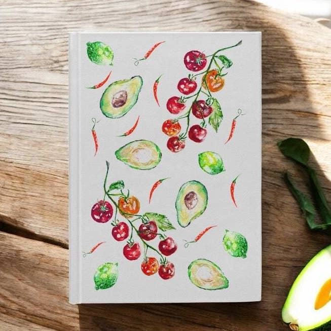 Guacamole Hardback Journal, Watercolour Art, A5 Notebook, Lined Paper, by Sarah Epsom for wholesale by Sarah Epsom