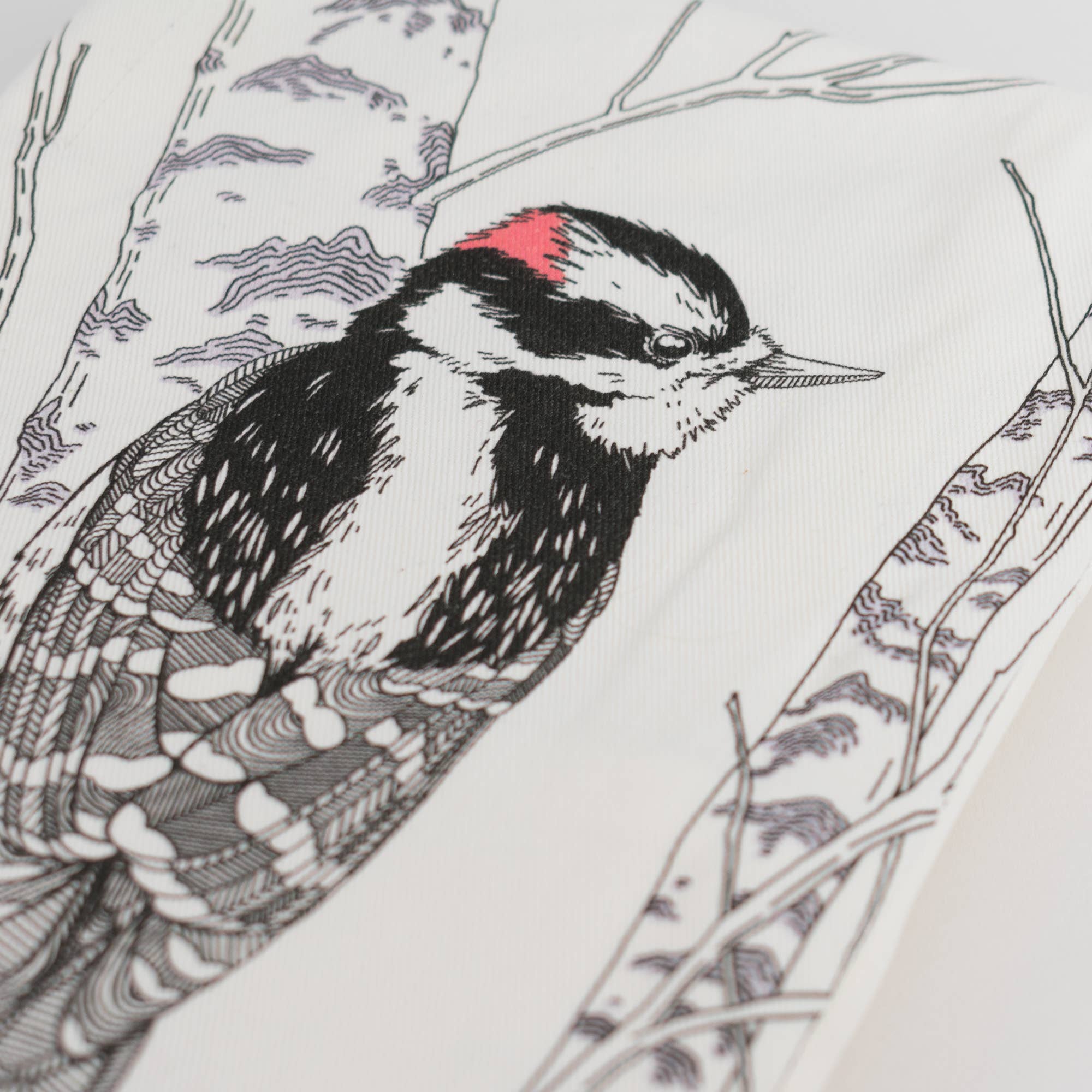 Porchlight Press Letterpress – wholesale Kökshandduk – Downy Woodpecker Kökshandduk - Västkustens fåglar1