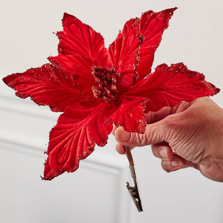 Factory Direct Craft - Wholesale Artificial Flowers - 6" Artificial Red Poinsettia Flower with Clip