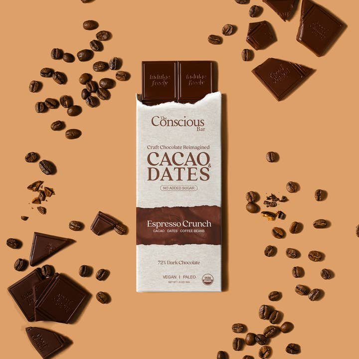 Chocolat noir sucré aux dattes - Croquant d'espresso pour la vente par The Conscious Bar