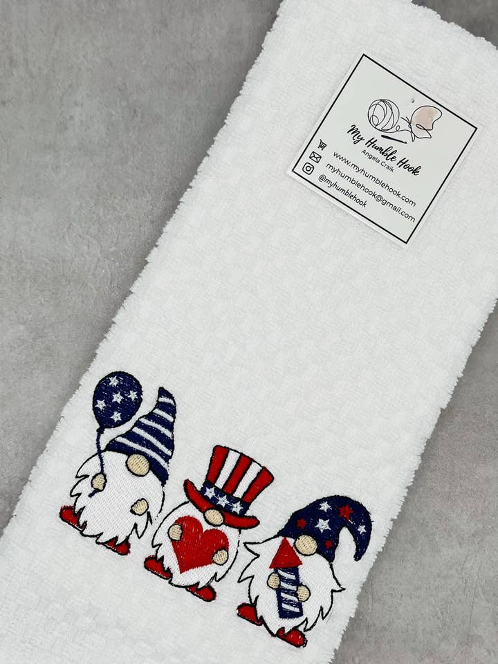 4th of July Patriotic Gnome Trio Kitchen Towel for wholesale by My Humble Hook