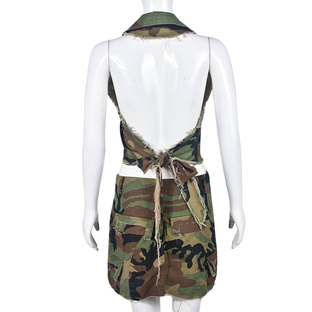 MB FASHION CAMO Cropped Sleeveless Vest with Tie Back 9185LY for wholesale on Faire4