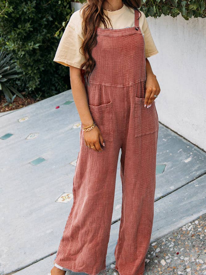 UNISHE - Wholesale Jumpsuit - Women's - Plain Texture Wide Leg Cami Jumpsuit CY077