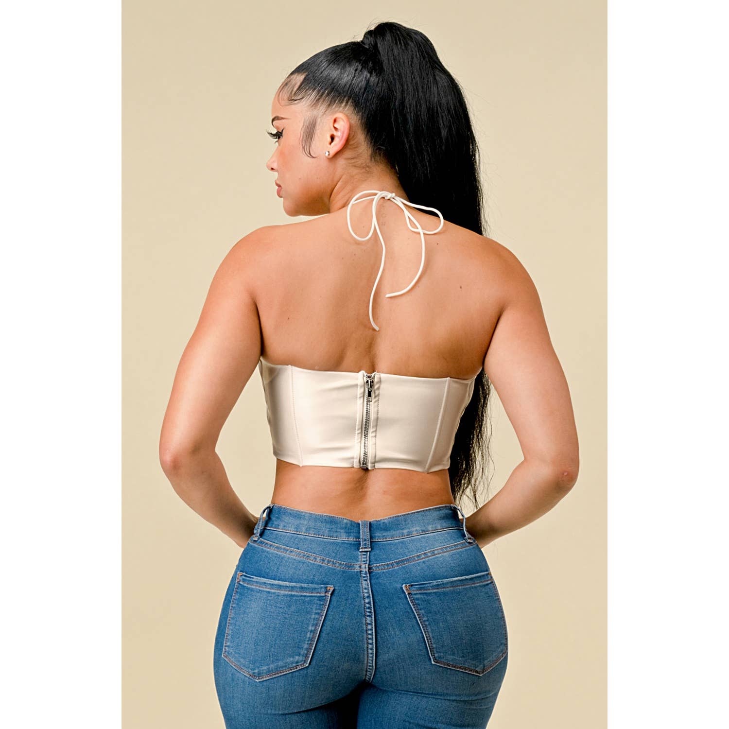 Miss 8 - Wholesale Tank Top - Women's - PU Corset Bustier Crop top with fold Detail7