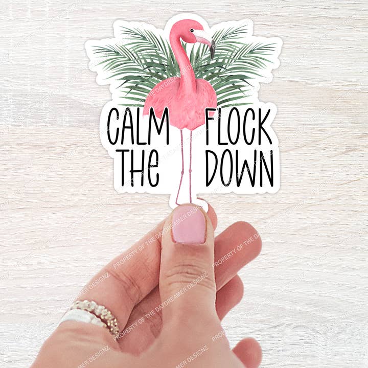 Sticker Flamant Rose Restez Zen pour la vente par The Daydreamer Designz