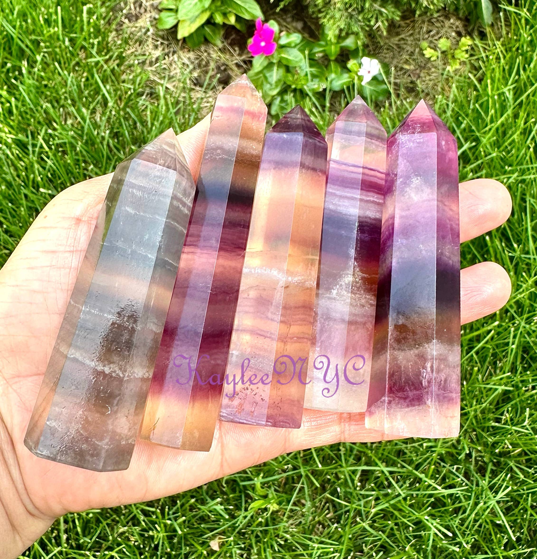 KayleeNYC - Wholesale Spiritual Stone/Crystal - 1 Lb Natural Rainbow Fluorite Obelisk Tower Point Crystal5