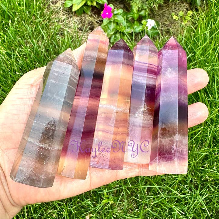 KayleeNYC - Wholesale Spiritual Stone/Crystal - 1 Lb Natural Rainbow Fluorite Obelisk Tower Point Crystal5
