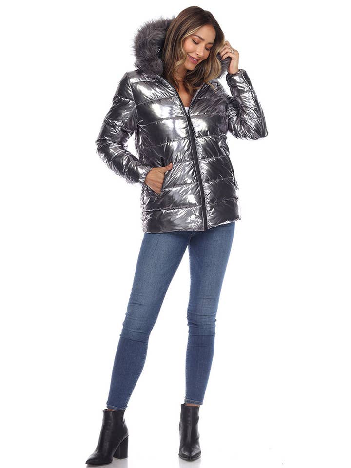 WHITE MARK - Wholesale Puffer Jacket - Women's - Women's Metallic Puffer Coat with Hoodie21