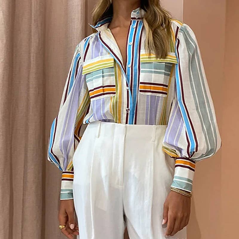 Lily Clothing - Wholesale Shirt - Women's - LAPEL PRINT CASUAL FASHION SHIRT FOR WOMEN1