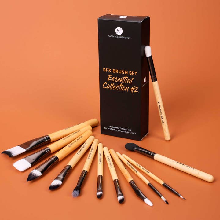 Narrative Cosmetics - Wholesale Makeup Brush Set - Essential SFX Makeup Brushes for SFX Makeup Artists for Film, Theater, and Halloween - Collection #2