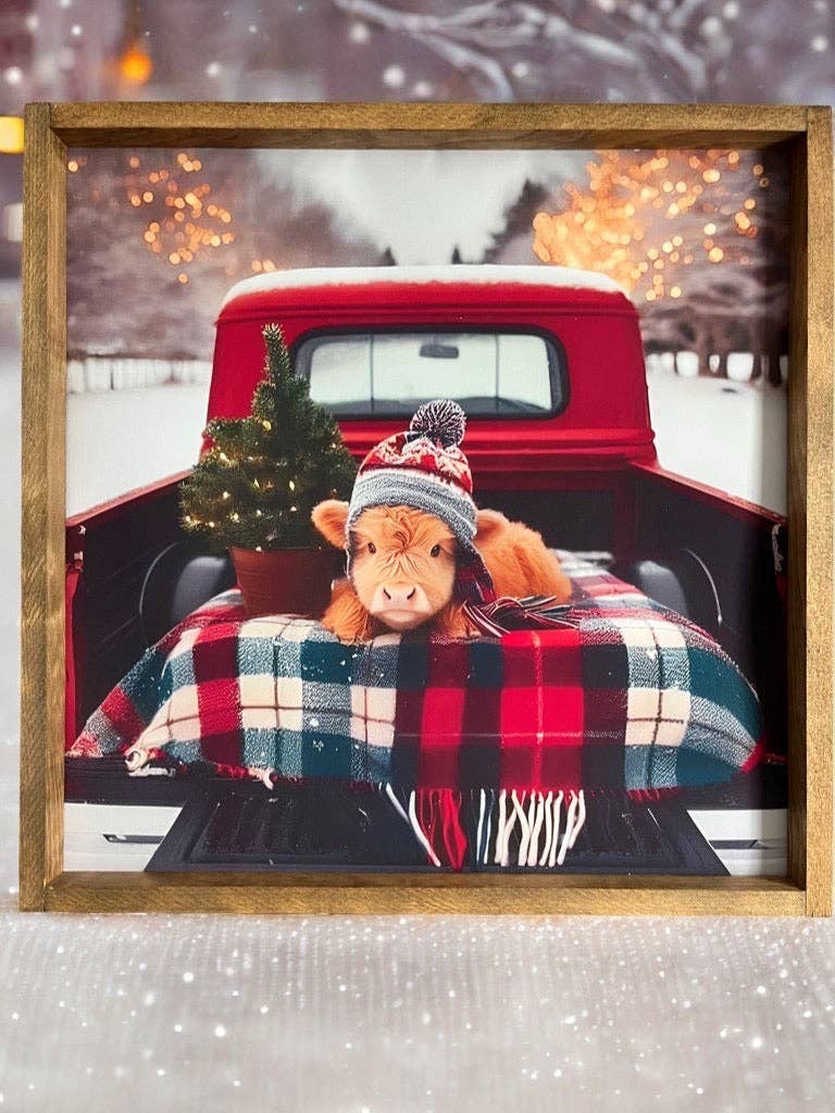 Stir Crazy Signs - Venta al por mayor Decoración de pared - Niños y bebés - Cartel de granja de vacas Highland de noche de invierno