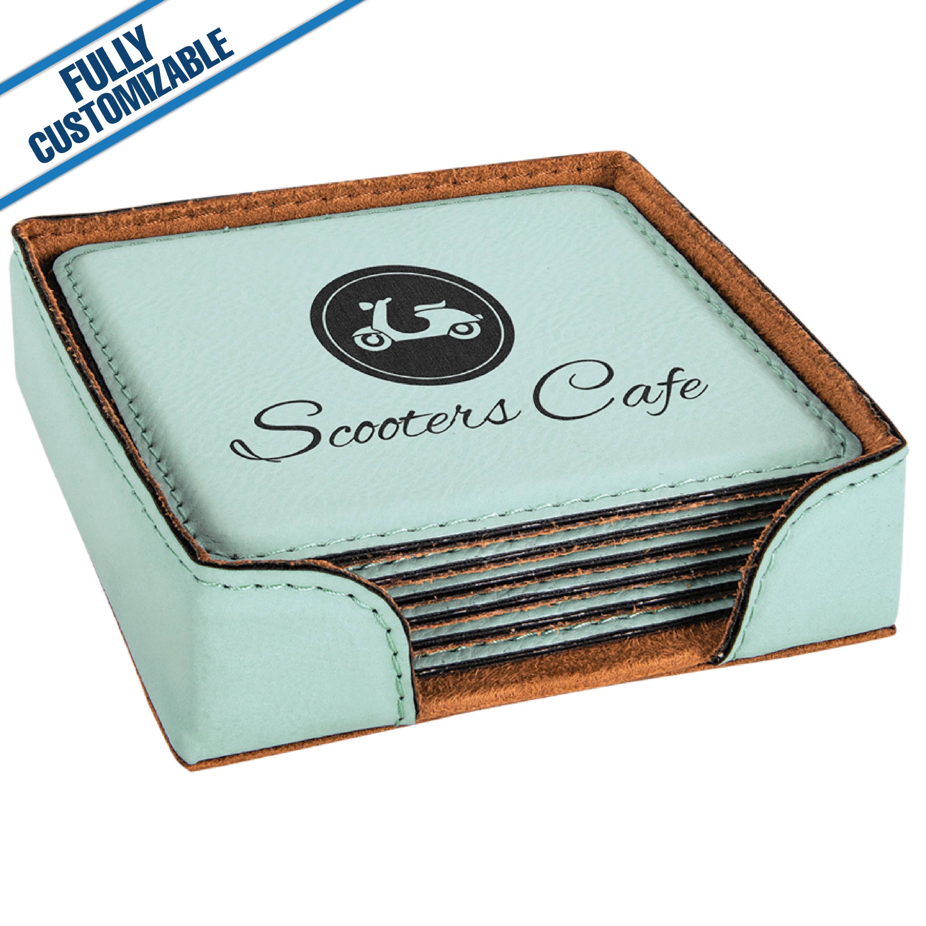 GiftWorksPlus - Wholesale Coasters - Engraved Leatherette Square Coasters - Fully Customizable25