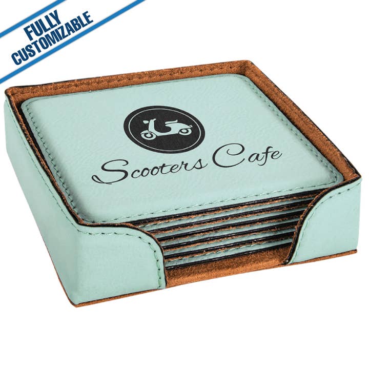 GiftWorksPlus - Wholesale Coasters - Engraved Leatherette Square Coasters - Fully Customizable25