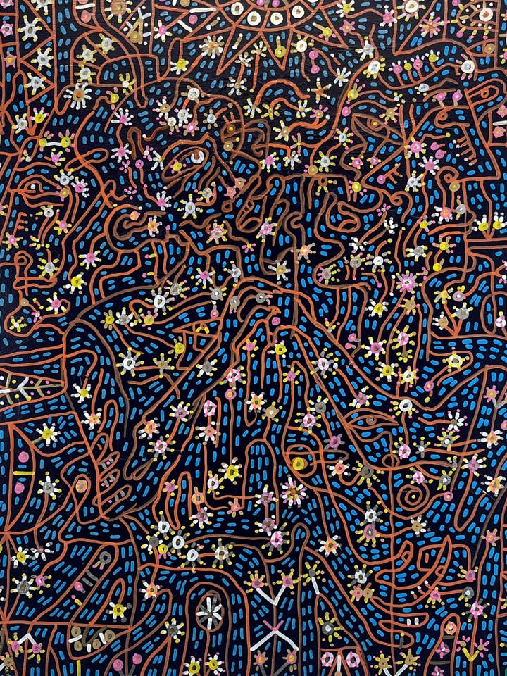 Die Tränen von Styx. Öl und Ölmarker auf Holz. 24" x 24" x 0,75". John Kline Kunstwerk. Moderne expressionistische abstrakte Malerei für den Großhandel von John Kline Artwork