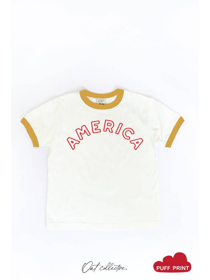 OAT COLLECTIVE - Wholesale Screen Printed T-Shirt - Kids - AMERICA PUFF Toddler Unisex Ringer Top1
