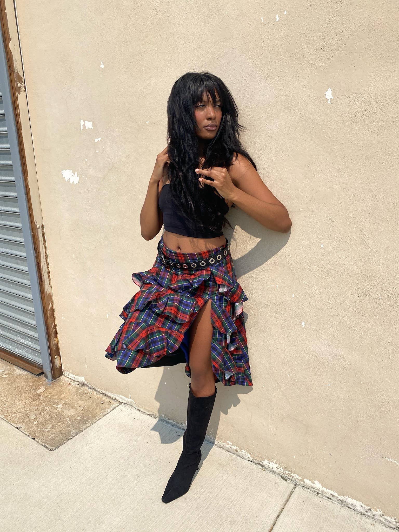 Rebel Reid - Wholesale Skirt - Women's - Tartan Plaid Ruffle Midi Skirt1