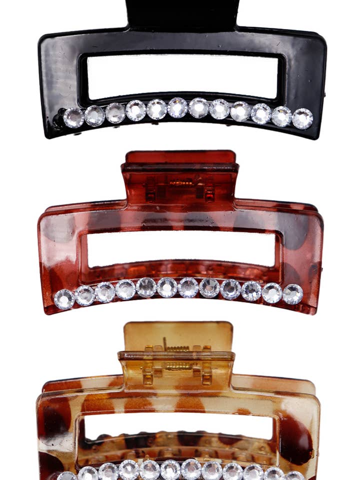 Pince à cheveux rectangulaire brillante en strass Bling pour la vente par Cap Zone