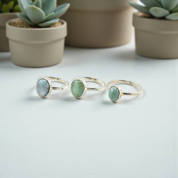 Ensemble de 3 bagues en argent sterling avec larimar pour la vente par Quasar Gems USA