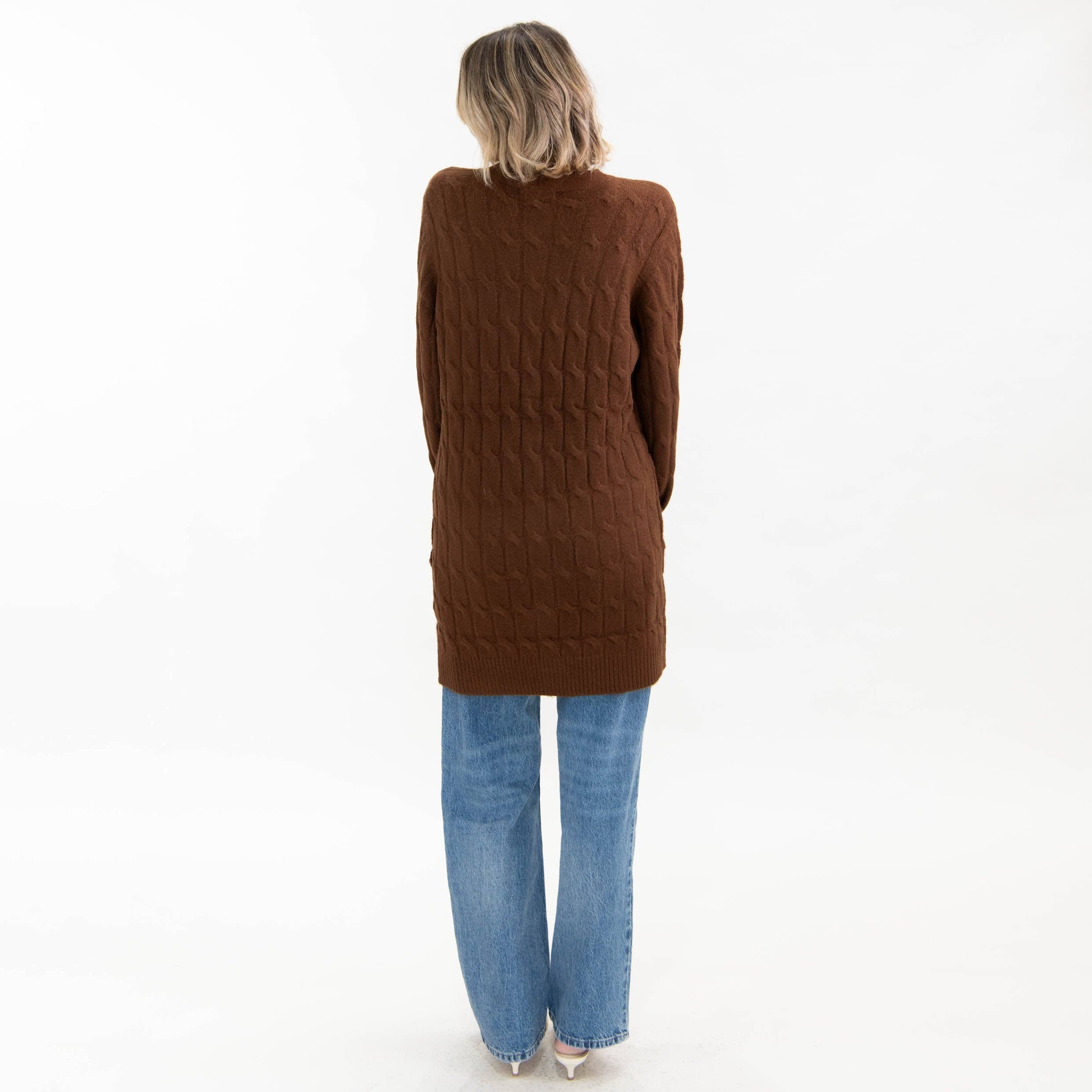 Brown Blessed Cable Knit Cardigan for wholesale on Faire2