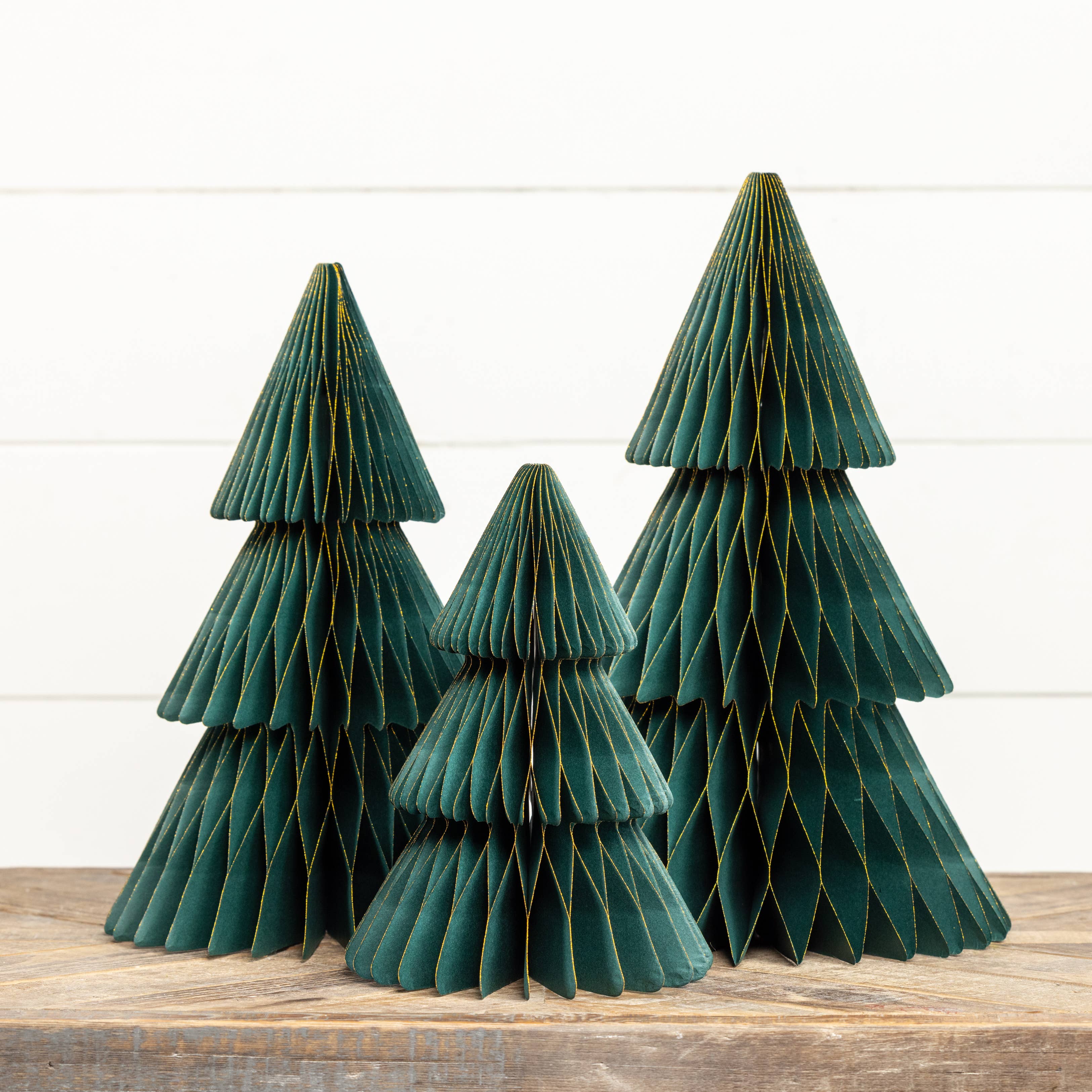 Ragon House - Wholesale Christmas Decoration - 13.75" EMERALD GREEN W/ GOLD TRIM PAPER CONE TREE2