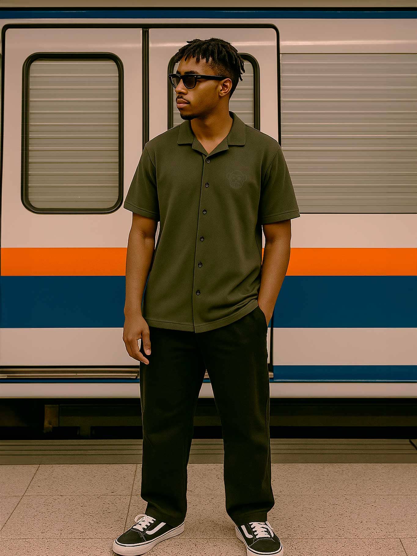 Cachi Camicia Unisex Puro Loco B Loco Monky Khaki Moderna e Comoda in vendita all'ingrosso su Faire