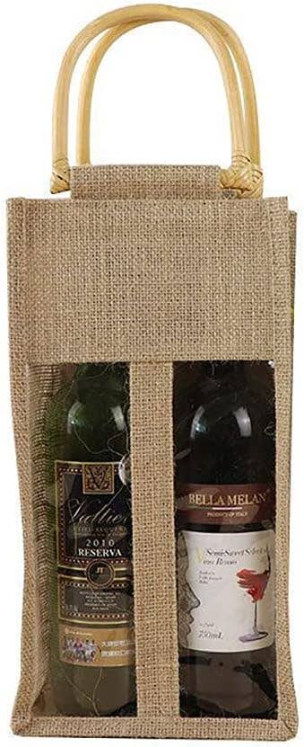 Alo Organic International - Wholesale Wine Gift Bag - Jute Wine Bottle Bag with Wooden D Handles Double Bottle.5