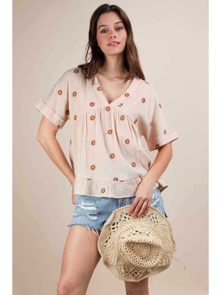 VERY J - Wholesale Blouse - Women's - NT12065-Flower Embroidered Woven Blouse Top11