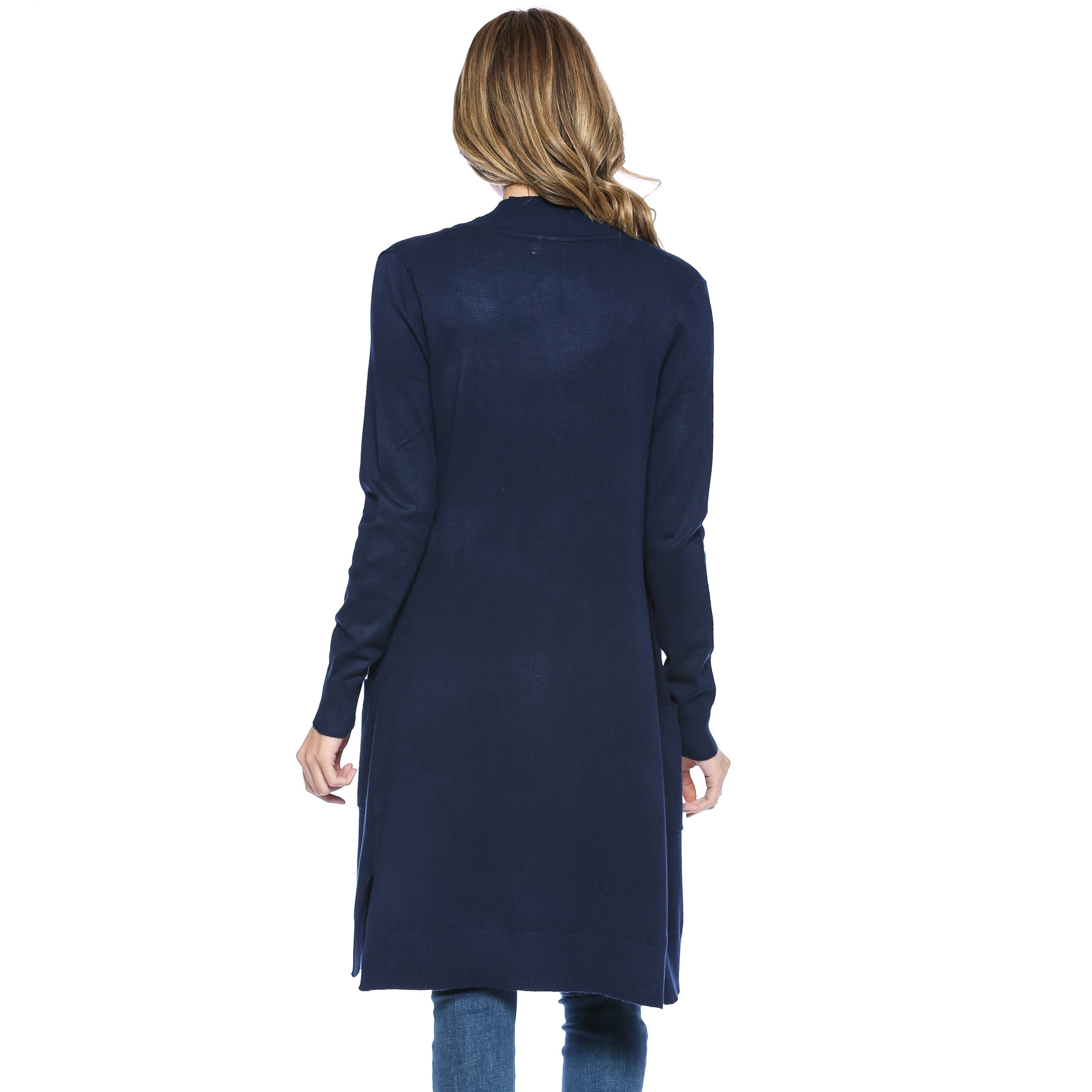 Urban Look - Wholesale Cardigan - Women's - Premium Open Front Pocket Duster Cardigan Navy Plus Size3