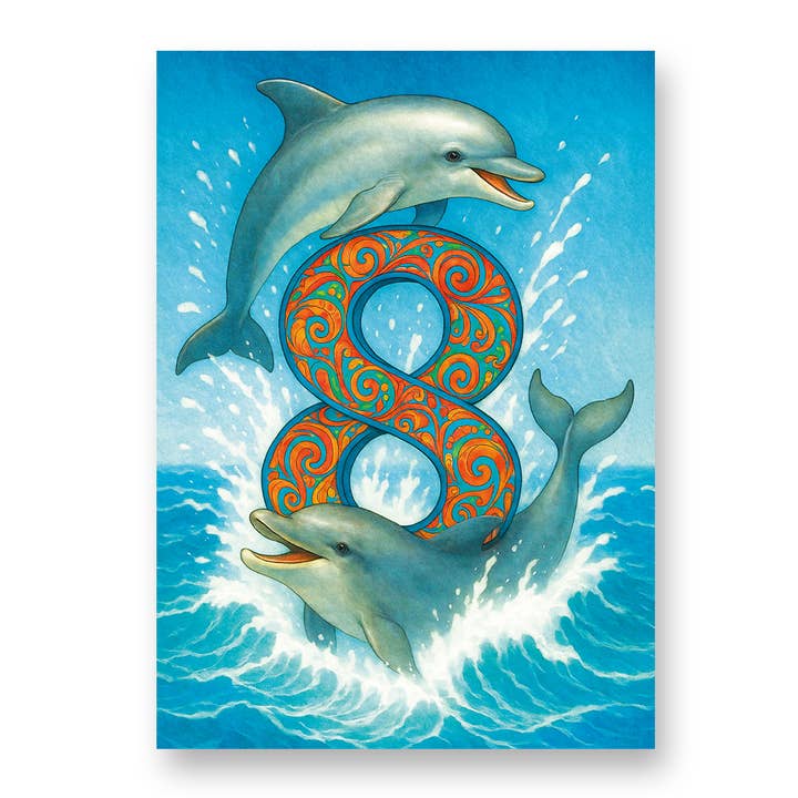 8th Birthday 'Dizzy Dolphins' Greeting Card with Envelope for wholesale by Creative Carousel Publishing