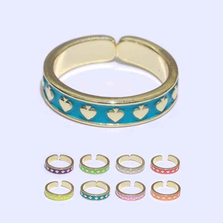 1x Fijnkleurige Emaille Ring Veelkleurige Emaille Band Schoppen Ring Stapelbare Open Ring Verstelbare Ring Geel Blauwgroen Roze Groen Wit Neon Ring O-395 ~ O-402 voor wholesale door Aim Eternal