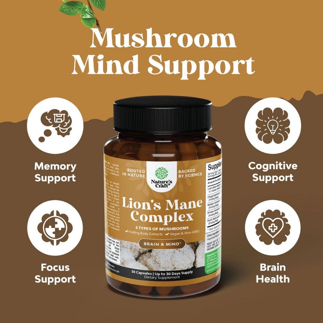 Nature's Craft - Wholesale Oral Supplement/Vitamin - Lion’s Mane Capsules –Mushroom Complex for Brain & Mind,30ct4