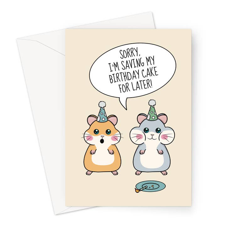 Hamster Birthday Card, Eaten The Cake | Cute Greeting Card for wholesale by Cupsie's Creations