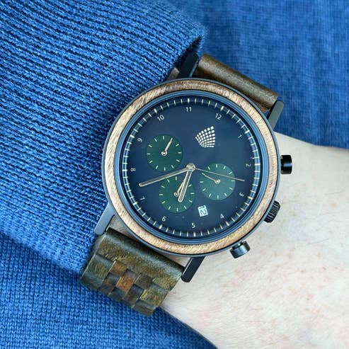 The Sustainable Watch Company - Wholesale Wrist Watch - Men's - The Cedar - Chronograph Wood Watch for Men - Handmade & Sustainable