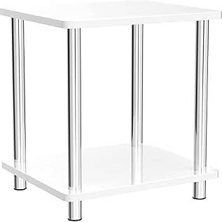 2-Tier Side Table Stainless Steel Legs Storage White for wholesale by DEENZ