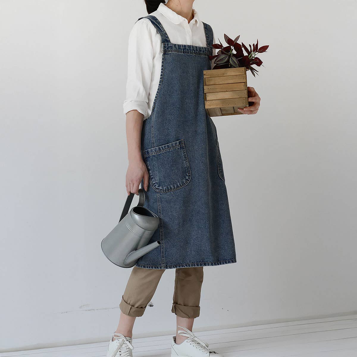 ACCITY - Wholesale Apron - Cotton Canvas Washed Denim Apron with pockets_CWMM32961