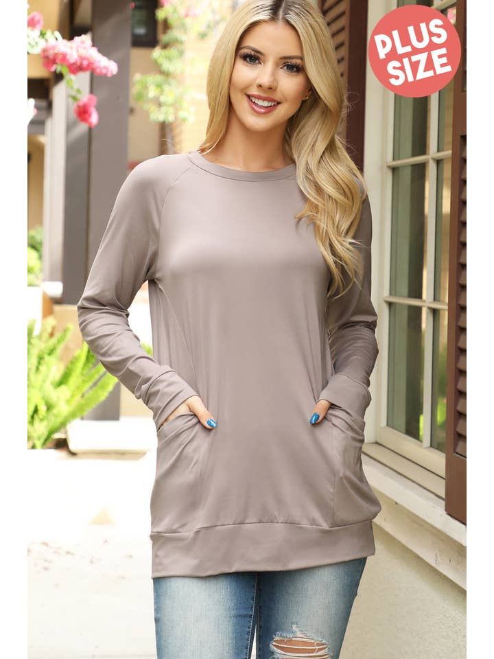 You & Me - Wholesale Tunic - Women's - YMT20003XV-PLUS SIZE SOLID LONG SLEEVE FRONT POCKET TOP12