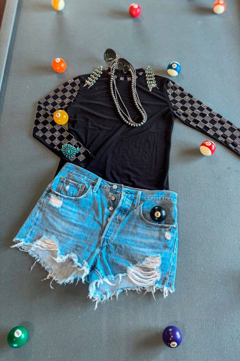 Sterling Kreek – wholesale Blus - Dam – Incheckad svart meshtopp6